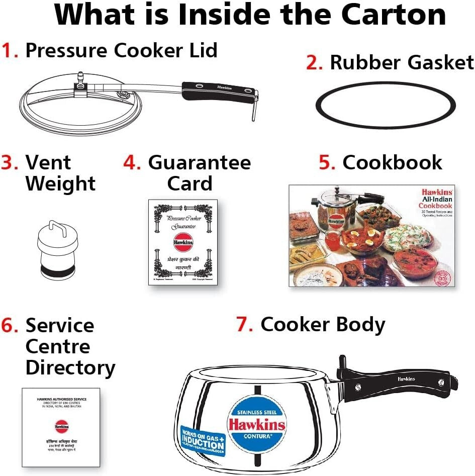 Hawkins Contura Stainless Steel Pressure Cooker, 5.0 Liter Capacity
